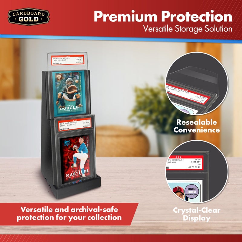 كاردبورد جولد أغلفة بطاقات متدرجة من الورق المقوى باللون الذهبي PSA - عدد 50 شاشة عرض واضحة بدون شعار PSA، غلاف ألواح قابل للإغلاق - واقي لوح مناسب تمامًا لتصنيف البطاقات الرياضية لألعاب البيسبول وكرة القدم - Image 2